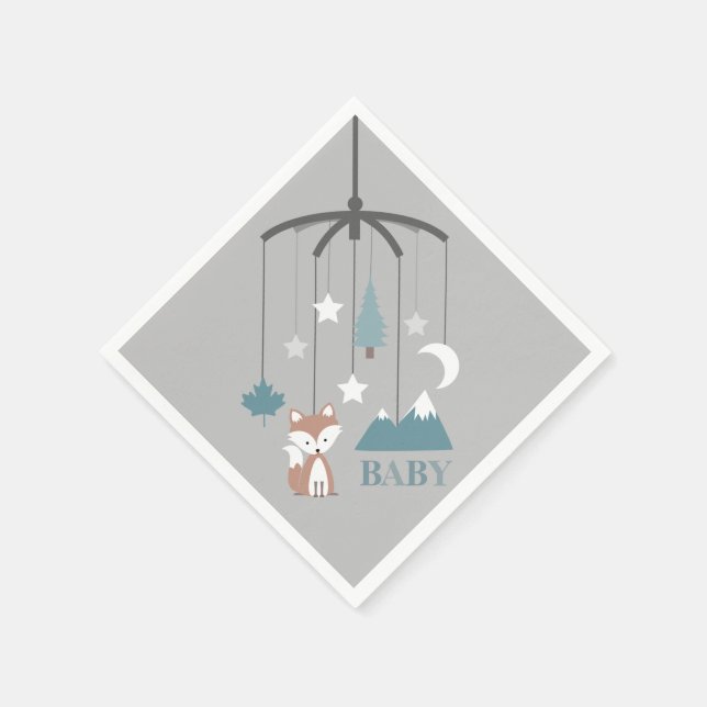 Fox Mobile Modern Blue Baby Shower Napkins (Corner)
