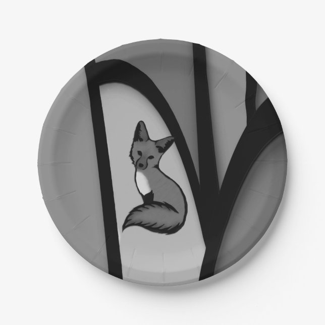 Fox Modern Art Design in Silver Paper Plate (Front)