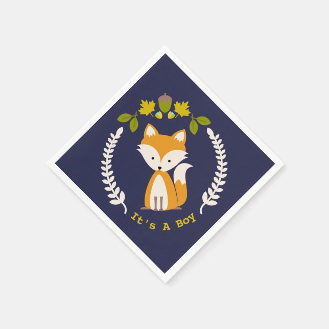Fox Modern Boy Baby Shower Napkins (Corner)