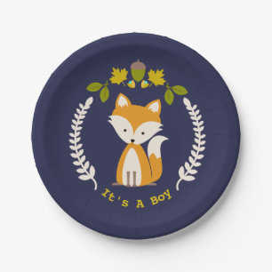 Fox Modern Boy Baby Shower Paper Plate