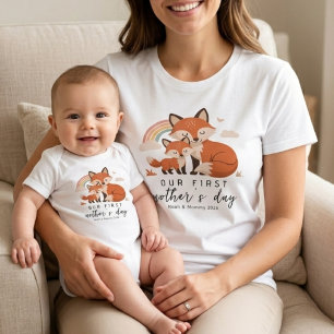 Fox Mom Baby First Mother’s Day Pastel Rainbow T-Shirt