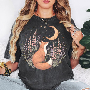 Fox Moon and Stars Floral Design T-Shirt