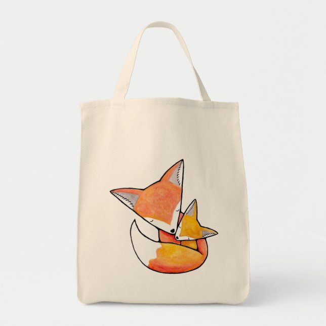 Fox Mother Baby Child Cute Woodland Tote Bag (Front)