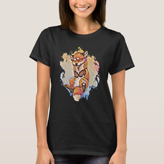 Fox Motif Sly Animal Colourful Forest Animals Desi T-Shirt (Front)