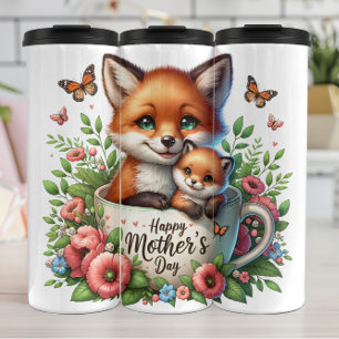 Fox Mum: Cub, Flowers, Mother's Day Thermal Tumbler