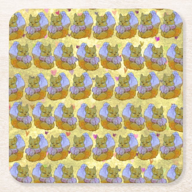 Fox named Dice Square Paper Coaster (Front)