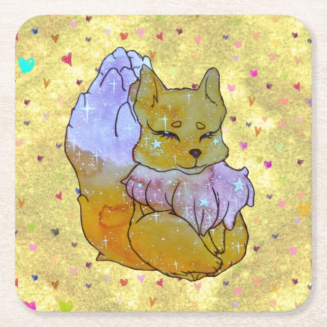 Fox named Dice Square Paper Coaster (Front)