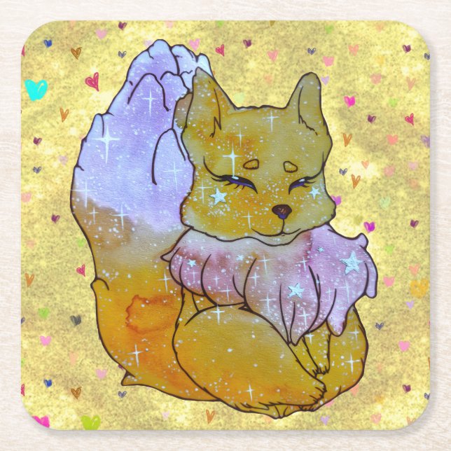 Fox named Dice Square Paper Coaster (Front)