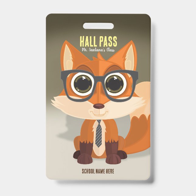 Fox Nerd Hall Pass Badge ID Badge (Front)