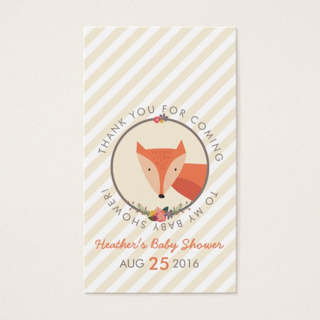 Fox Neutral Baby Shower Personalised Thank You Tag (Front)