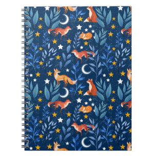Fox Night Forest Celestial Seamless Pattern Notebook