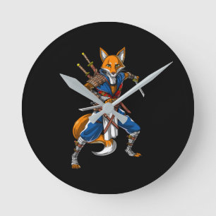 Fox Ninja Samurai Round Clock
