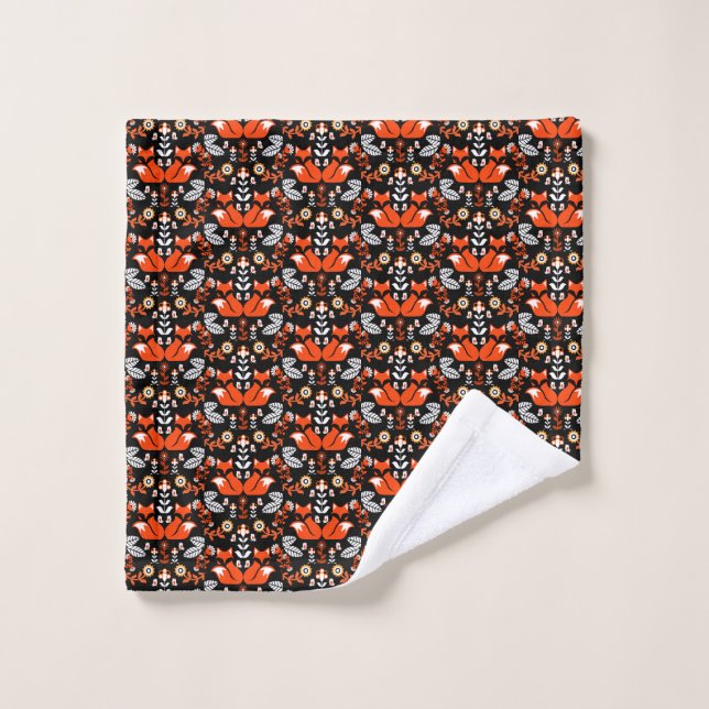 Fox Nordic Scandinavian Folk Art     Bath Towel Set (Wash Cloth)