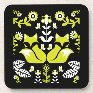 Fox Nordic Scandinavian Folk Art Coaster