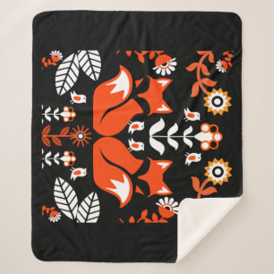 Fox Nordic Scandinavian Folk Art Sherpa Blanket