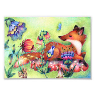 Fox on a Mushroom - Cute Animal Art Photo Print