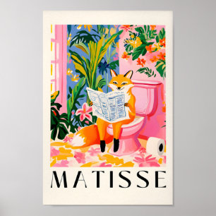 Fox On A Toilet Print, Funny Bathroom Wall Art, Fo Poster