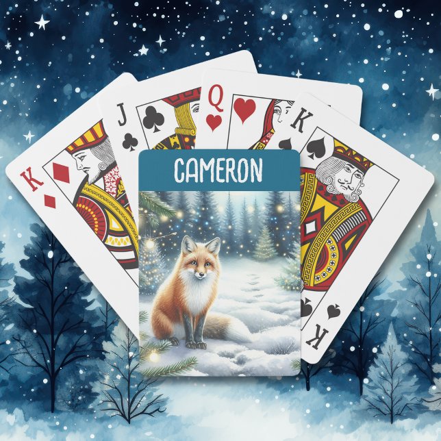 Fox on a Winter Night in the Enchanted Forest Playing Cards (Creator Uploaded)
