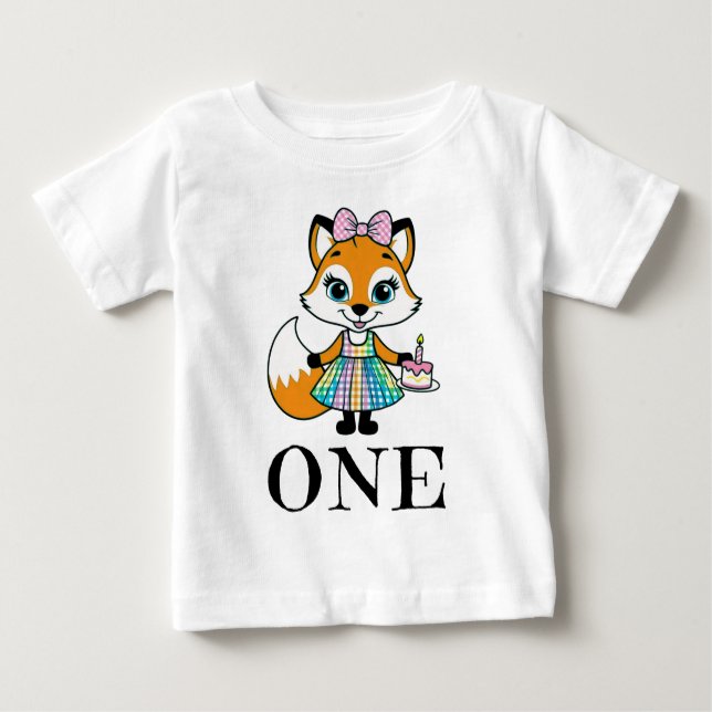 Fox One Today 1st Birthday Gingham Dress White Baby T-Shirt (Front)