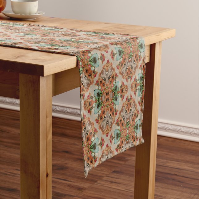 Fox Orange Beige Teal Square Design | Table Runner (In Situ)