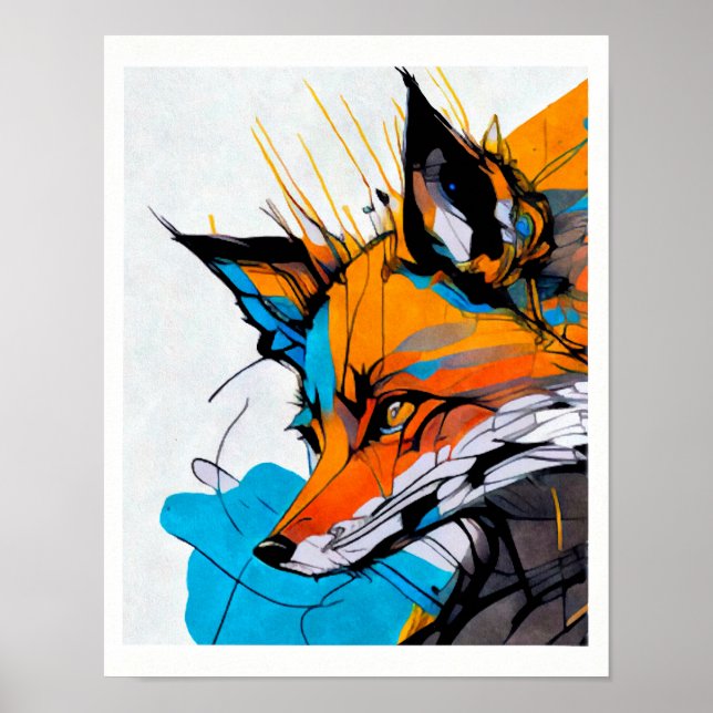 Fox orange red vibrant colours shapes lines  poster (Front)