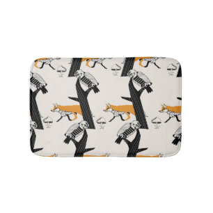 Fox, owl, tree, vintage seamless. bath mat