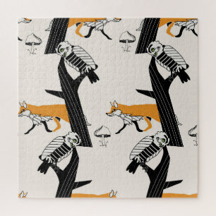 Fox, owl, tree, vintage seamless. jigsaw puzzle