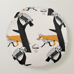 Fox, owl, tree, vintage seamless. round cushion