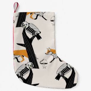 Fox, owl, tree, vintage seamless. small christmas stocking