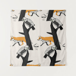 Fox, owl, tree, vintage seamless. tapestry