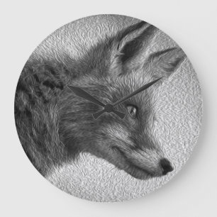 FOX PAINTING STYLE BLACK AND WHITE LARGE CLOCK