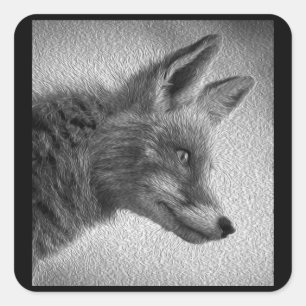 FOX PAINTING STYLE BLACK AND WHITE SQUARE STICKER