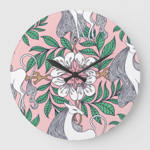 Fox Pattern: Whimsical Vintage Seamless Large Clock