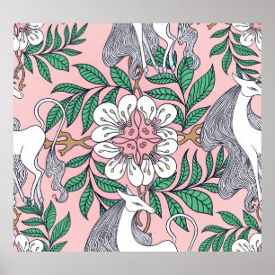 Fox Pattern: Whimsical Vintage Seamless Poster