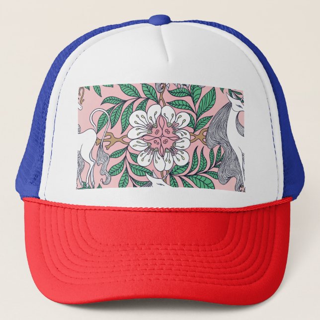 Fox Pattern: Whimsical Vintage Seamless Trucker Hat (Front)