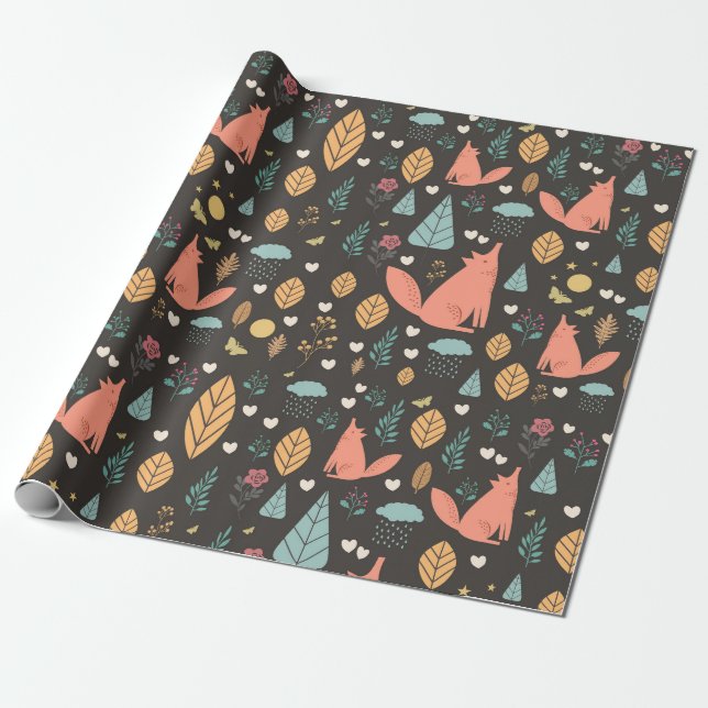 Fox Pattern Wrapping Paper (Unrolled)