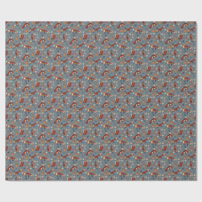 Fox Pattern Wrapping Paper in Soft Autumn Colours  (Flat)