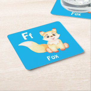 Fox personalise ABC: Letter F - Add Your Name Square Paper Coaster