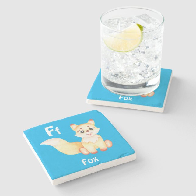 Fox personalise ABC: Letter F - Add Your Name Stone Coaster (Side)