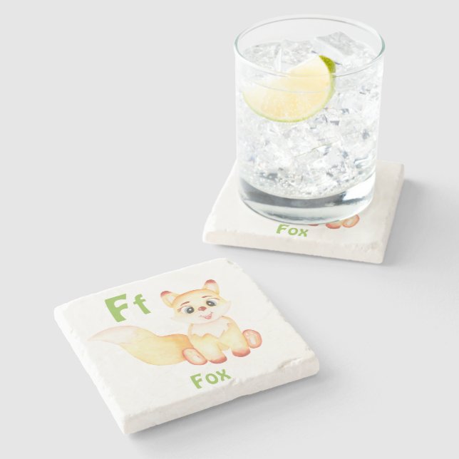 Fox personalise ABC: Letter F - Add Your Name Stone Coaster (Side)