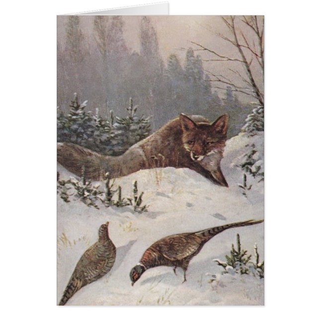 Fox & Pheasants Muted Winter Day Hunt Blank Card (Front)