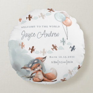 Fox Pilot Birth Stat Throw Pillow