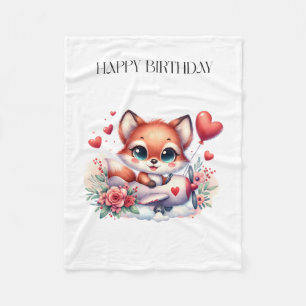 Fox Pilot Birthday Fleece Blanket