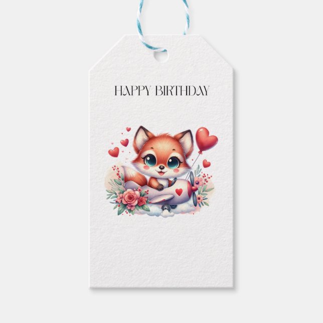 Fox Pilot Birthday Gift Tags (Front)