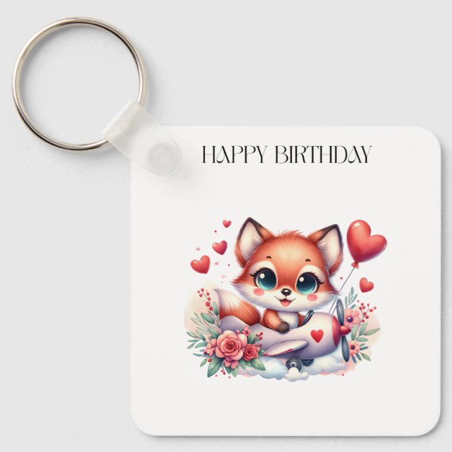 Fox Pilot Birthday Key Ring (Front)
