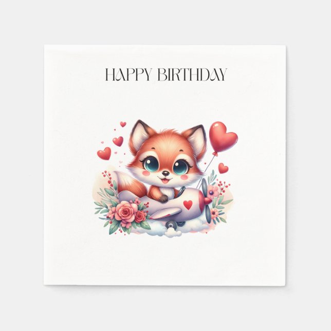 Fox Pilot Birthday Napkin (Front)