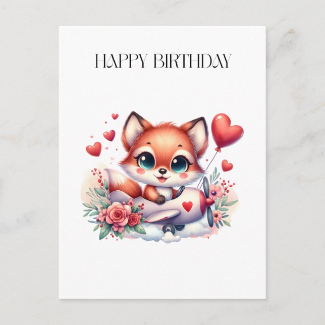 Fox Pilot Birthday Postcard (Front)
