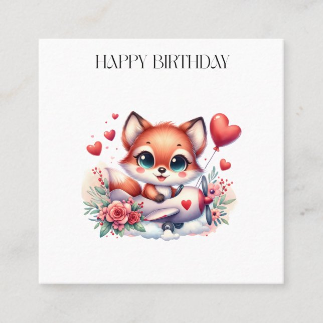 Fox Pilot Birthday Square Business Card (Front)