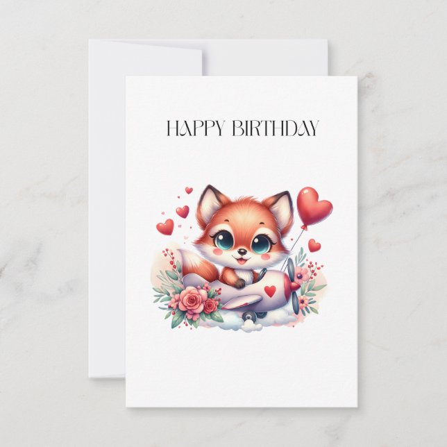 Fox Pilot Birthday Thank You Card (Front)