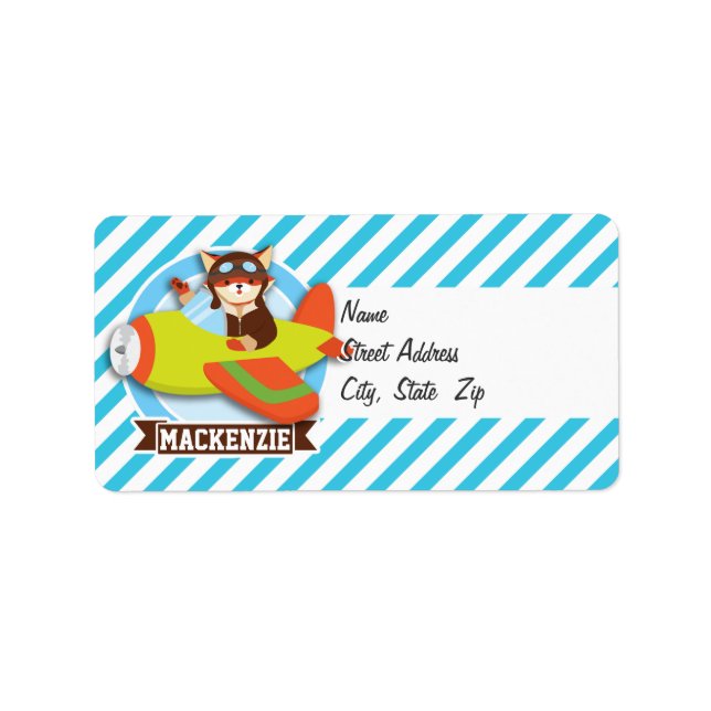 Fox Pilot in Green & Orange Aeroplane; Blue Stripe Label (Front)